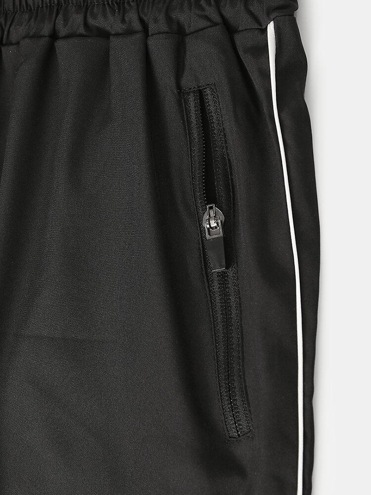 Herre Activewear Ensfarvet Hurtigtørrende Snøre Lynlås Lommer Beach Board Shorts