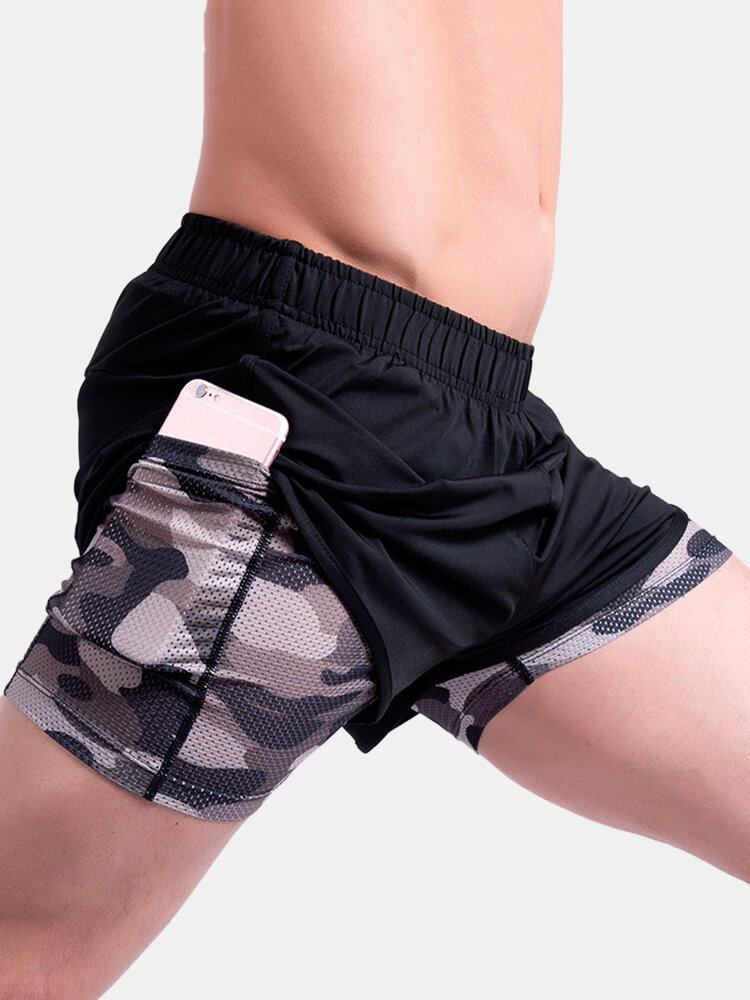 Herre Camo Patchwork Hurtigtørrende Elastisk Talje Løs Udendørs Løbesportsstrækshorts