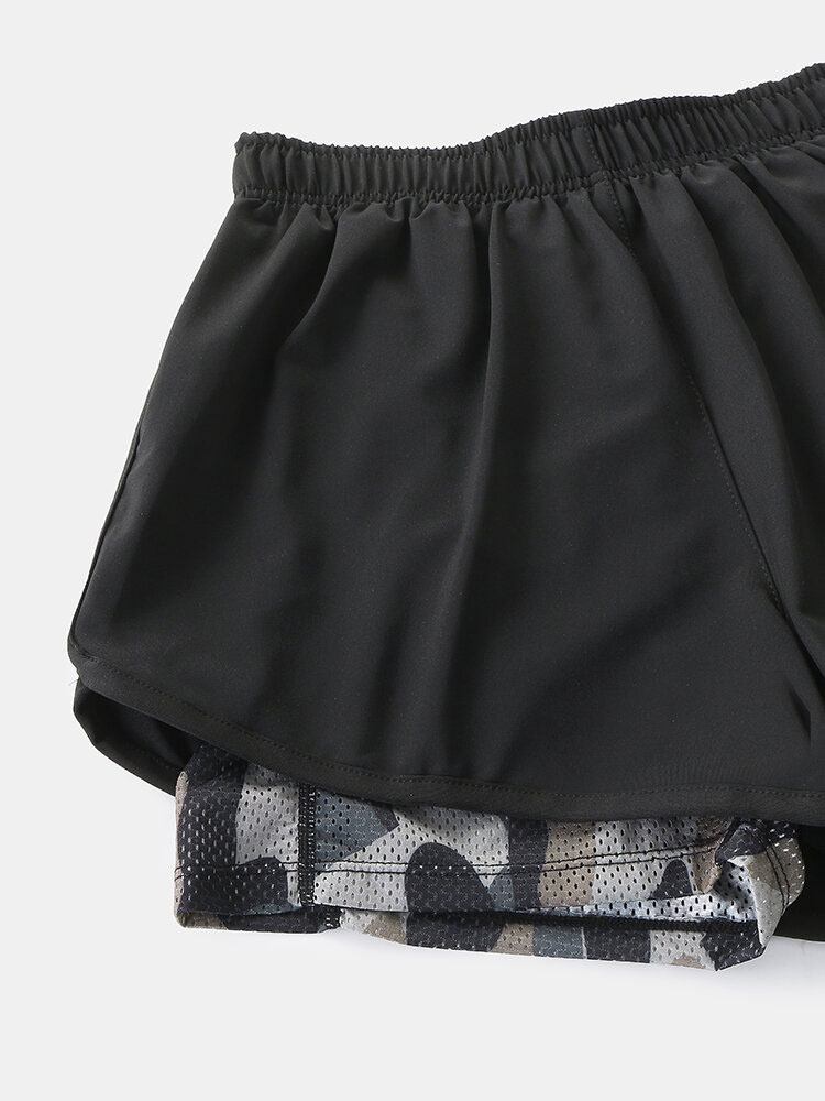 Herre Camo Patchwork Hurtigtørrende Elastisk Talje Løs Udendørs Løbesportsstrækshorts