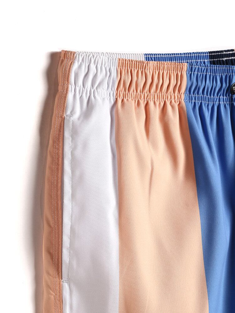 Herre Color Block Stripe Hurtigtørrende Strandshorts Med Snøre Med Lomme