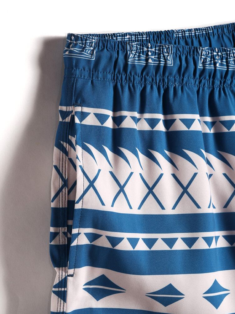 Hurtigtørrende Mænds Vintage Geoprint Strandshorts Med Snoretræk