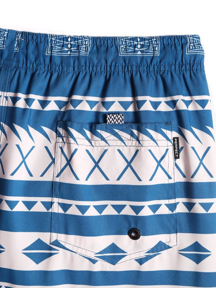 Hurtigtørrende Mænds Vintage Geoprint Strandshorts Med Snoretræk