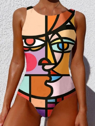 Kvinder Abstrakt Figur Print Brede Remme Rygløse Beach One Piece