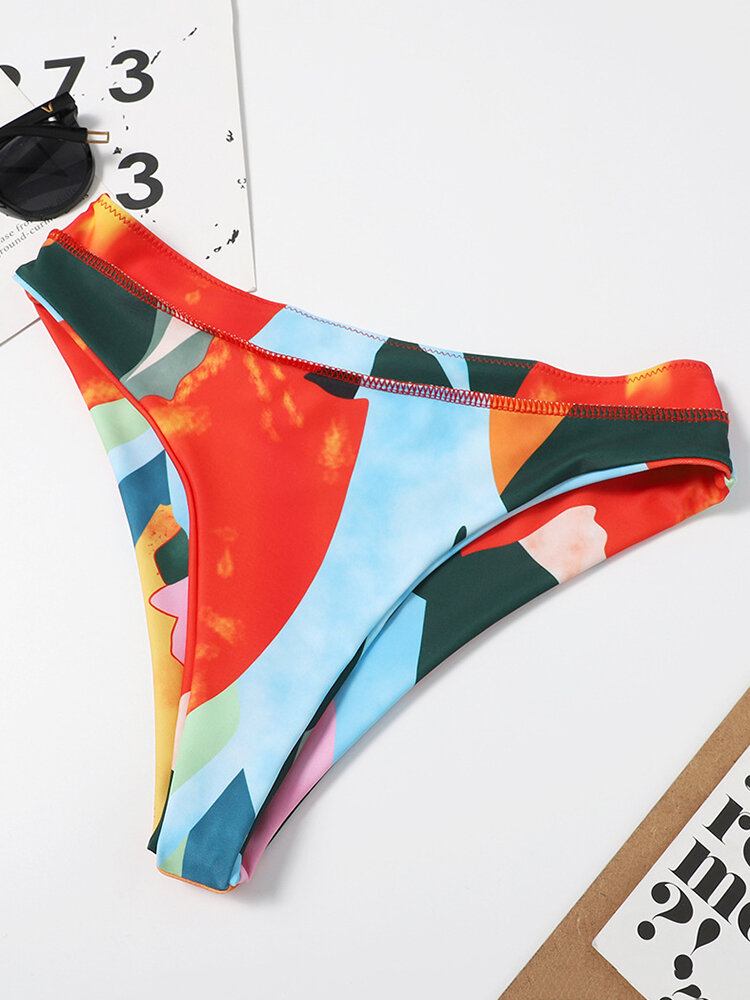 Kvinder Farverigt Print Tie Front Bandeau Stropløse Bikinier Med Thong