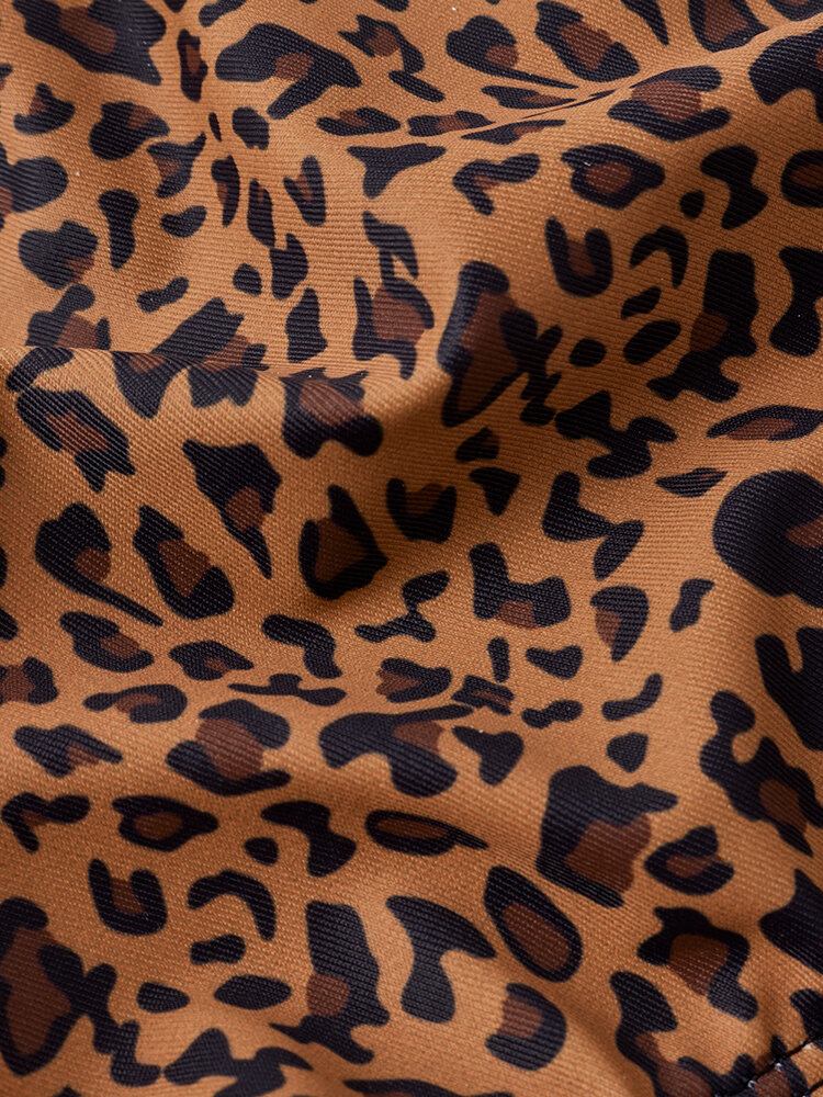 Kvinder Leopard Animal Print Brede Skulderstropper Rygløse Bikinithong Badedragter