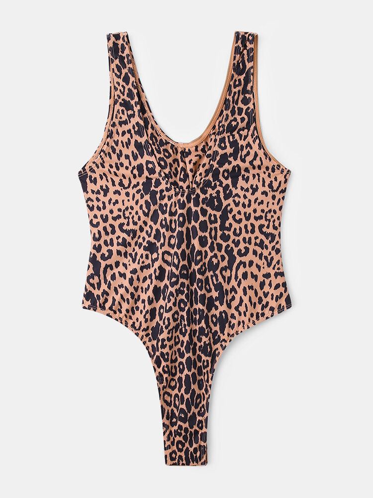 Kvinder Leopard Patchwork Ensfarvet Bikini One Piece Cut Out Slankende Badetøj