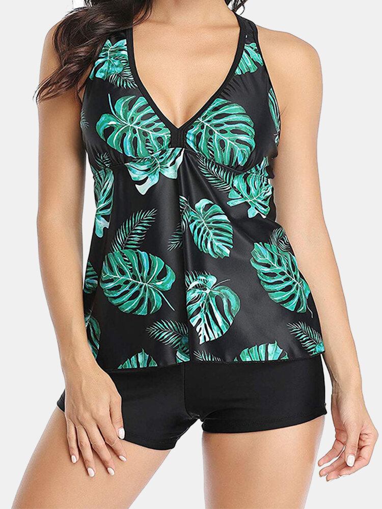 Kvinder Plant Print Cover Mave Tankini Hawaii Holiday Badetøj