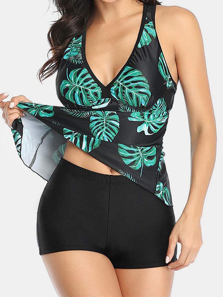 Kvinder Plant Print Cover Mave Tankini Hawaii Holiday Badetøj