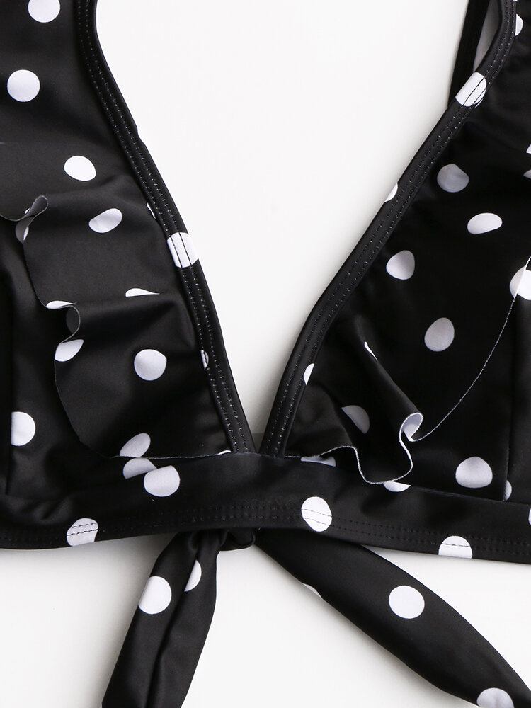 Kvinder Polka Dot Print Flæser Ærmer Tie High Waist Bikini