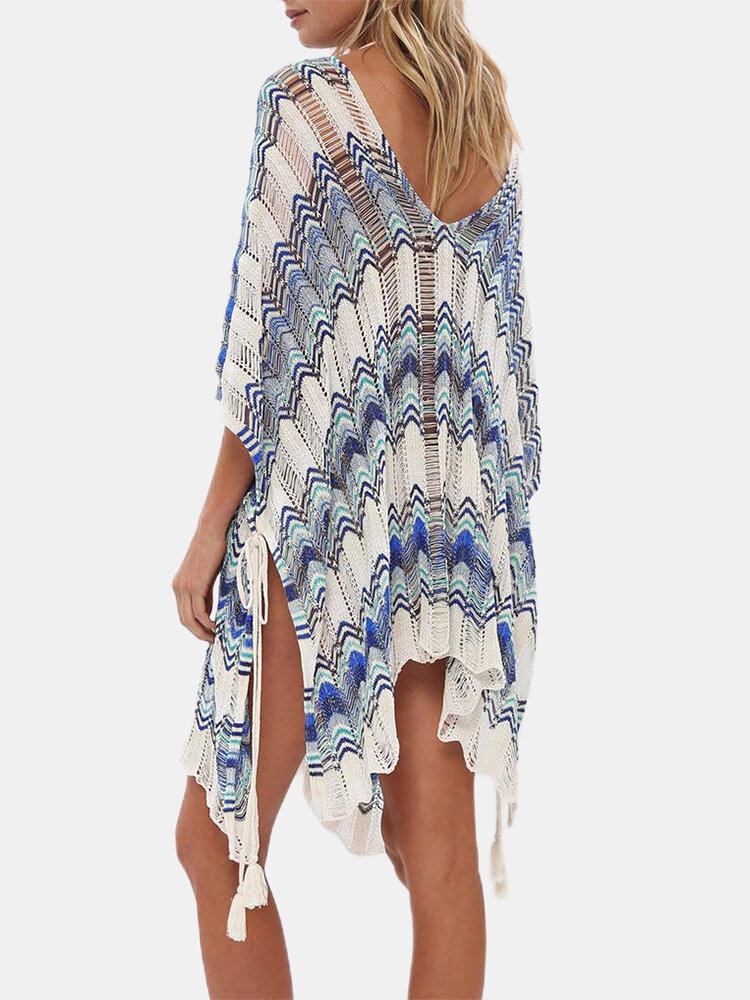 Kvinder Striber Vintage Print Bandage Side Slids Solbeskyttelse Cover Ups Beach Badetøj