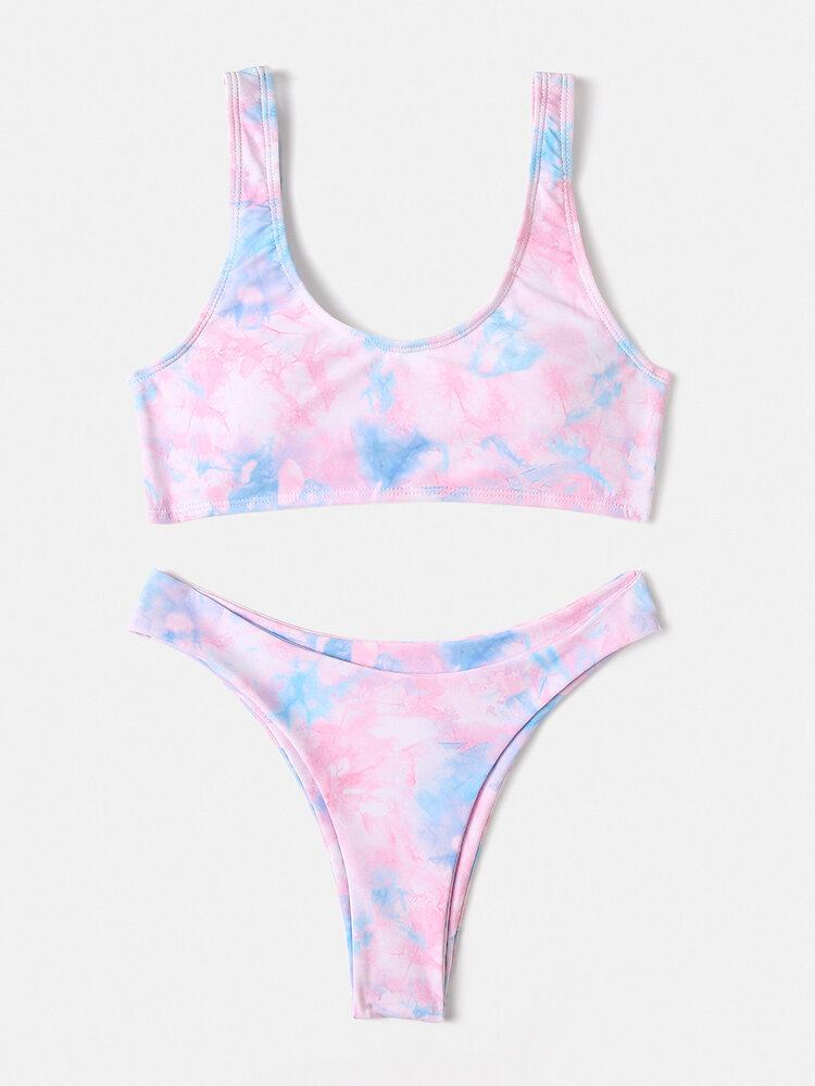 Kvinder Tie-dye Print Brede Stropper Lavtalje Bikini Badedragt