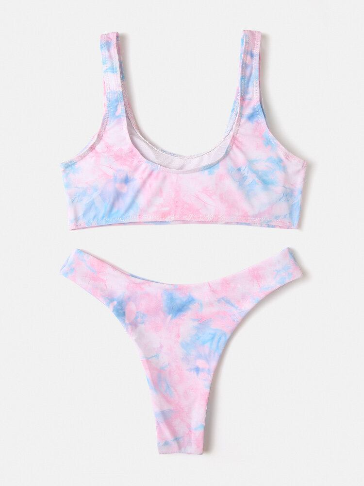 Kvinder Tie-dye Print Brede Stropper Lavtalje Bikini Badedragt