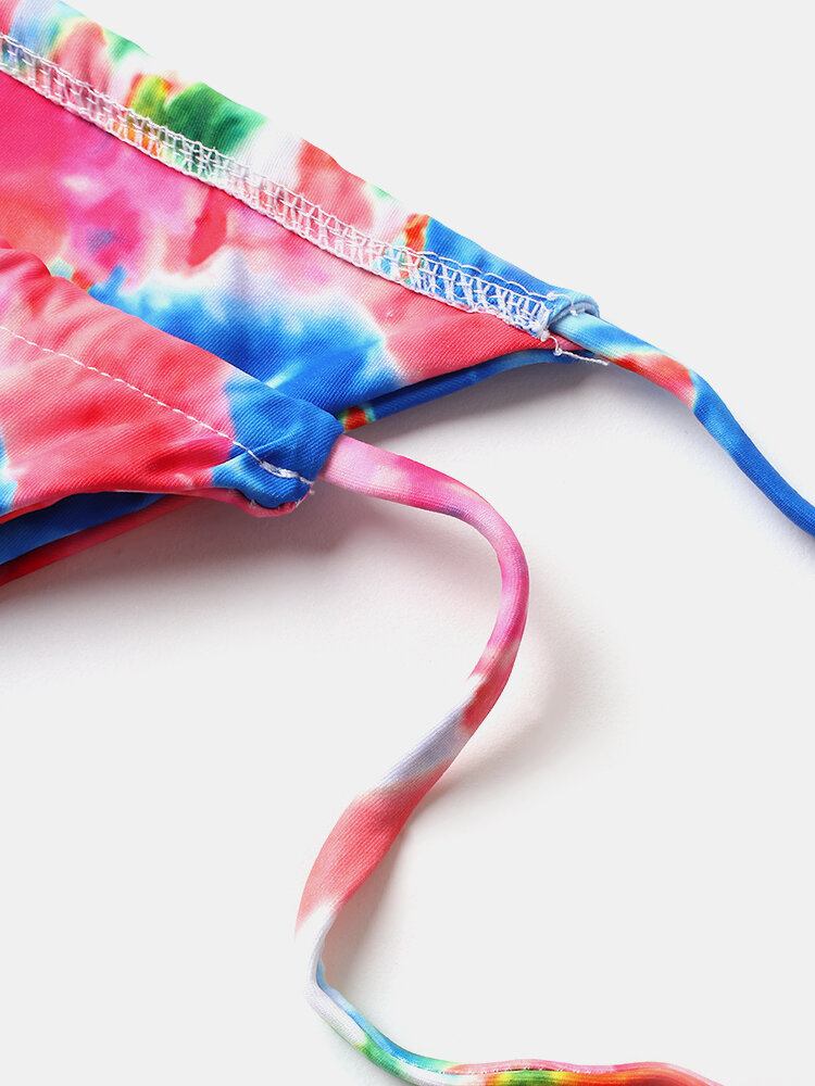 Kvinder Tie Dye Trekant Halter String Micro Bikinier Bagsider Strandtøj Med Håndring