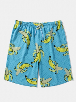 Mænd Allover Bananer Print Board Beachwear Løs Fit Brede Legged Shorts