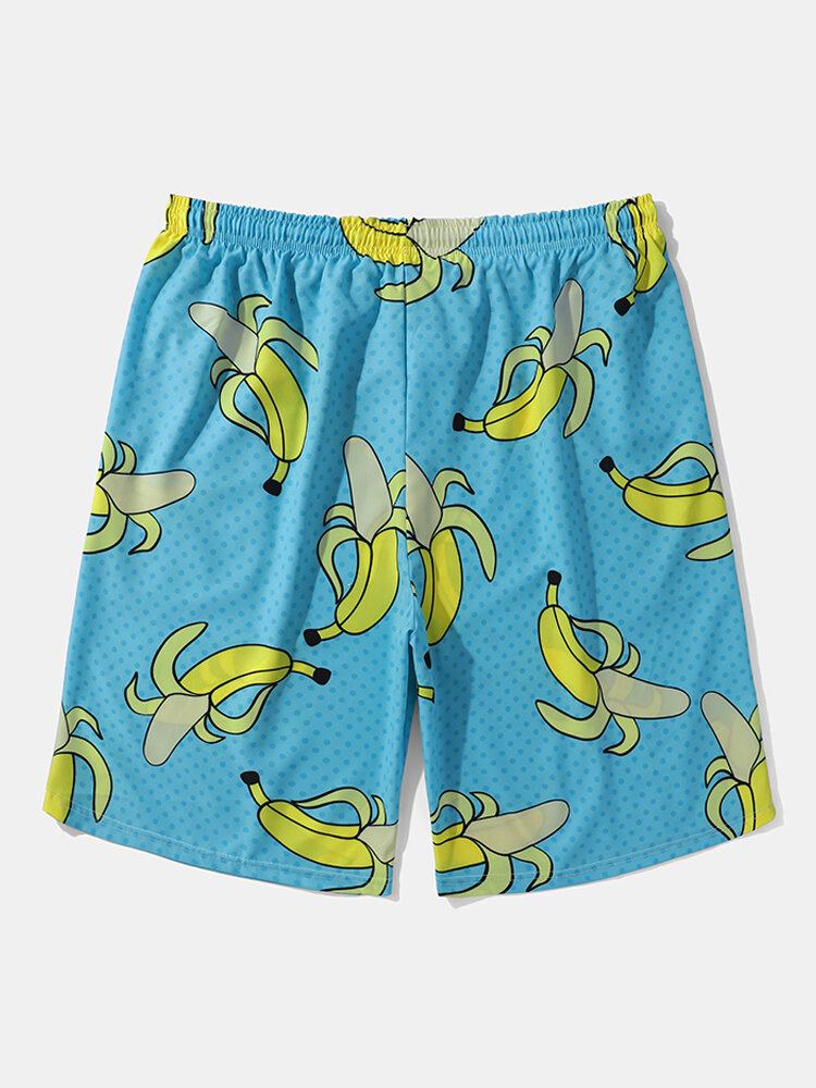 Mænd Allover Bananer Print Board Beachwear Løs Fit Brede Legged Shorts