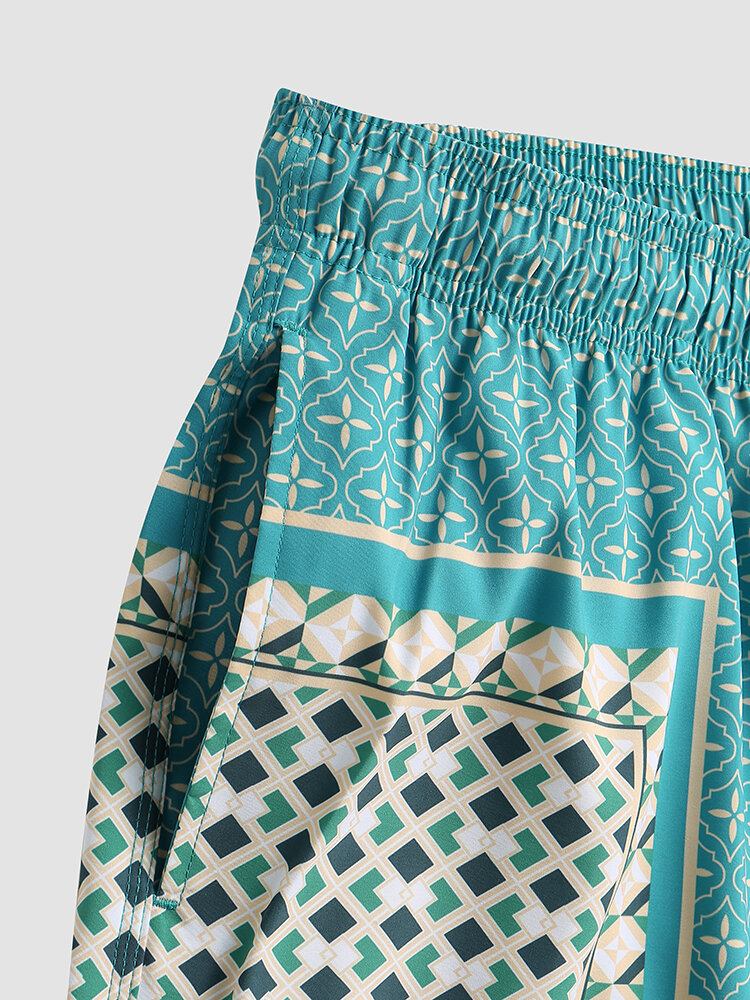 Mænd Elegant Print Patchwork Retro Style Letvægts Tynde Brætshorts Med Snoretræk