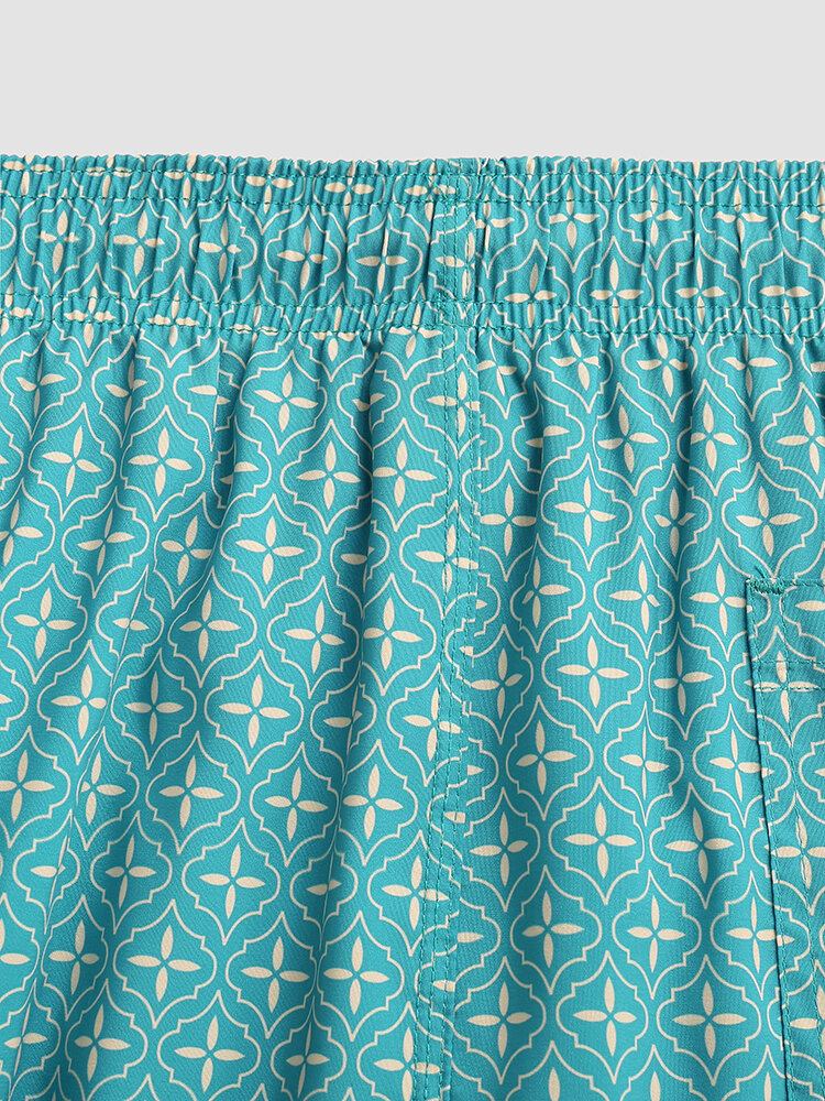 Mænd Elegant Print Patchwork Retro Style Letvægts Tynde Brætshorts Med Snoretræk