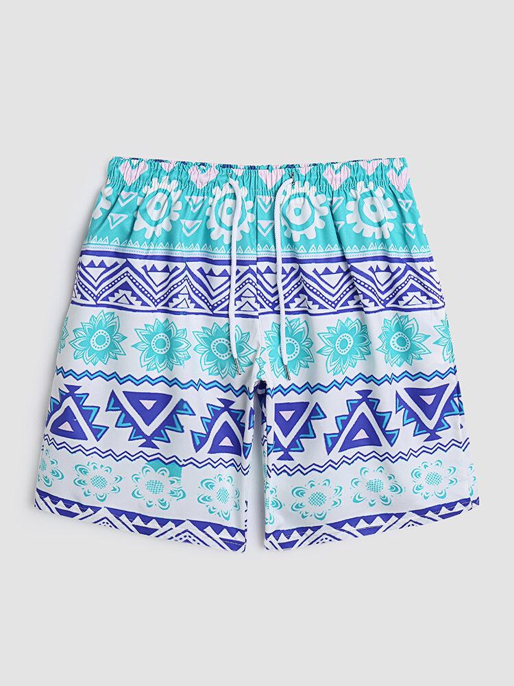 Mænd Floral Geometrisk Print Tynde Cool Quick Dry Mesh Foret Board Shorts