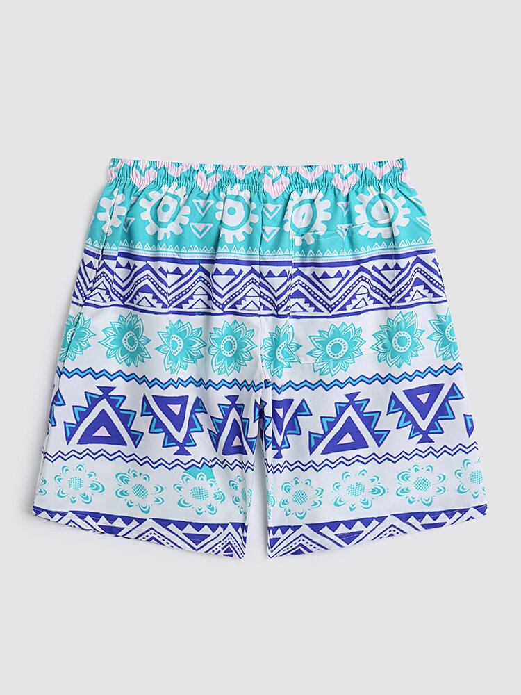 Mænd Floral Geometrisk Print Tynde Cool Quick Dry Mesh Foret Board Shorts