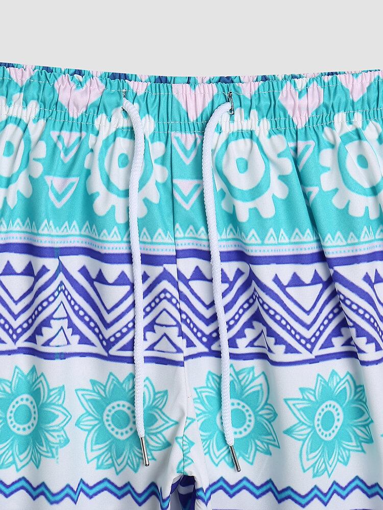 Mænd Floral Geometrisk Print Tynde Cool Quick Dry Mesh Foret Board Shorts