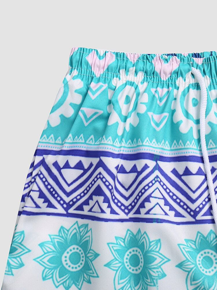 Mænd Floral Geometrisk Print Tynde Cool Quick Dry Mesh Foret Board Shorts