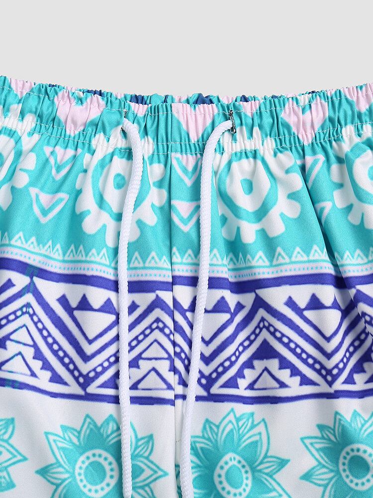 Mænd Floral Geometrisk Print Tynde Cool Quick Dry Mesh Foret Board Shorts