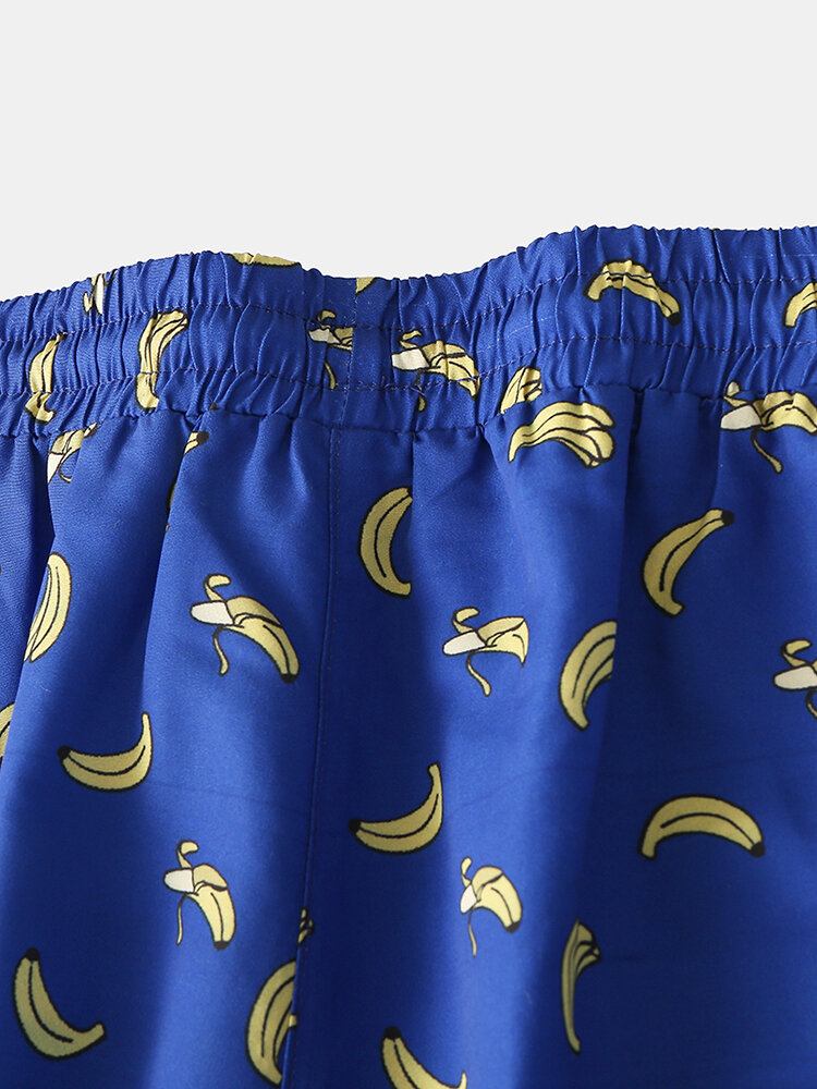 Mænds Banan Cartoon Print Elastie Talje Strandshorts