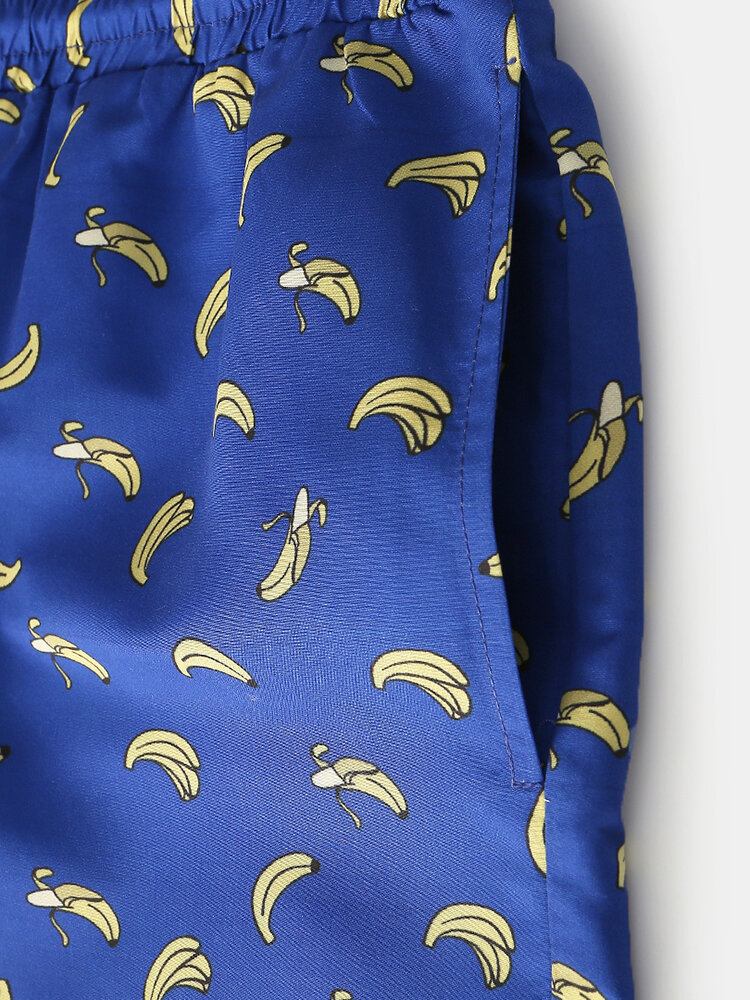 Mænds Banan Cartoon Print Elastie Talje Strandshorts