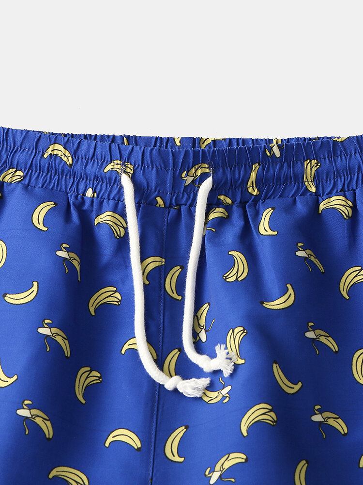 Mænds Banan Cartoon Print Elastie Talje Strandshorts