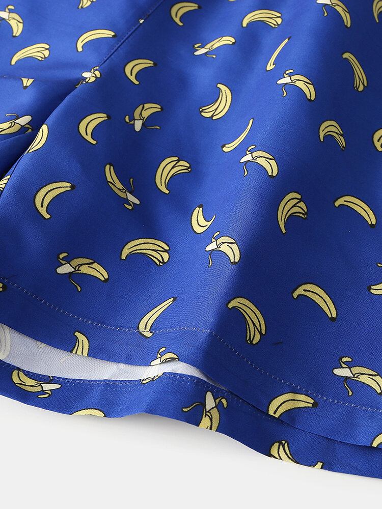 Mænds Banan Cartoon Print Elastie Talje Strandshorts