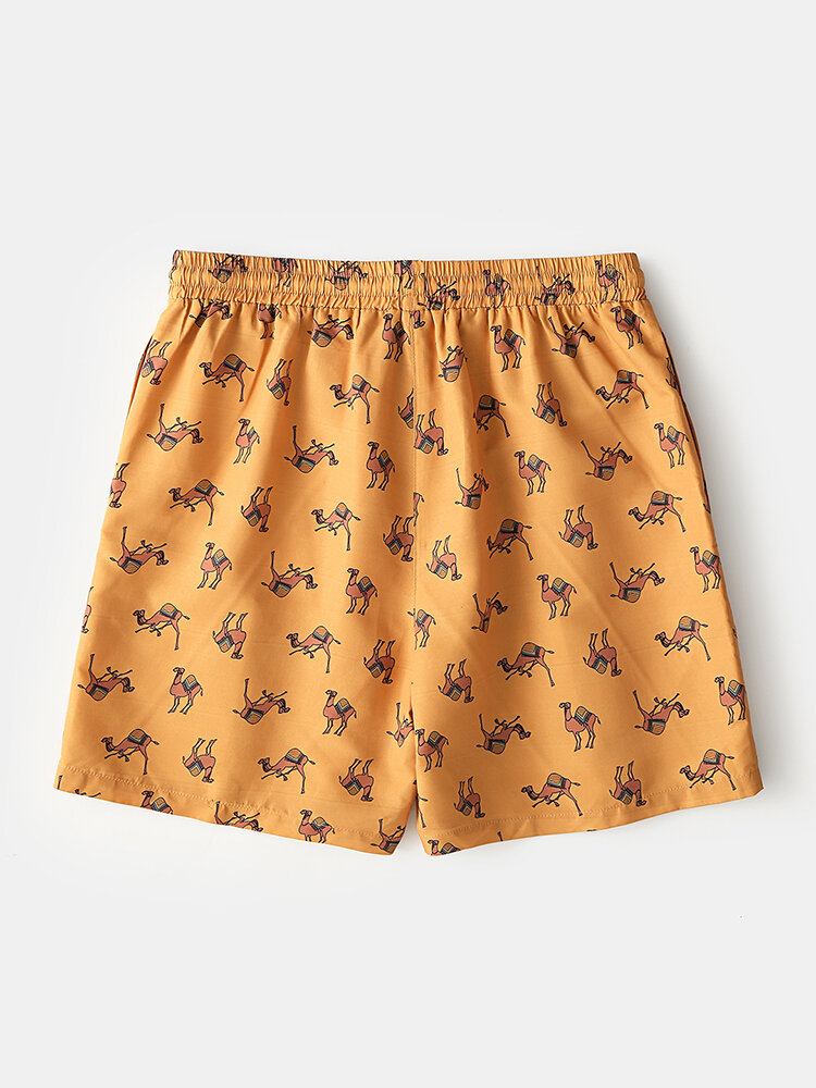 Mænds Camel Cartoon Print Elastiske Talje Strandshorts