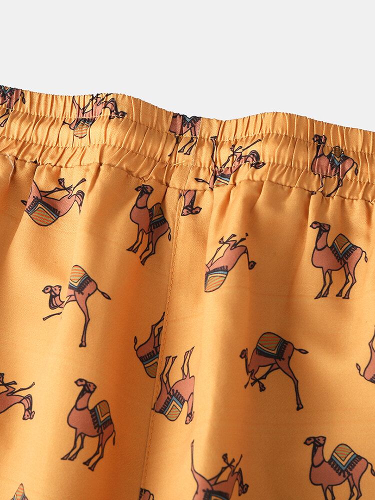 Mænds Camel Cartoon Print Elastiske Talje Strandshorts