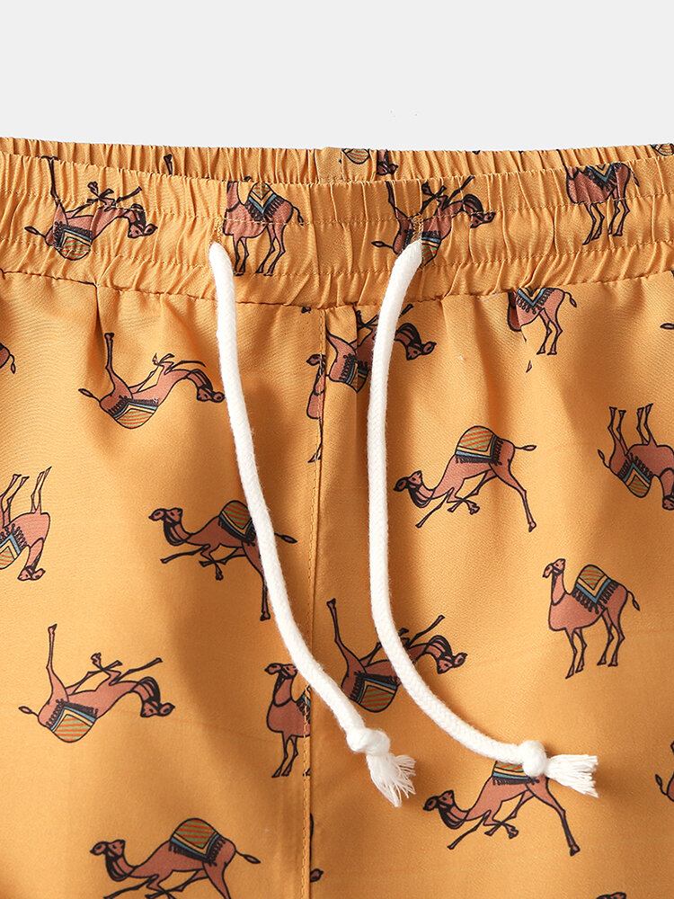 Mænds Camel Cartoon Print Elastiske Talje Strandshorts