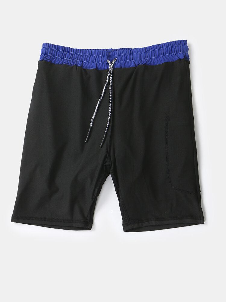 Mænds Ensfarvede Hurtigtørrende Sports Løb Casual Stretch Dobbeltlags Boardshorts