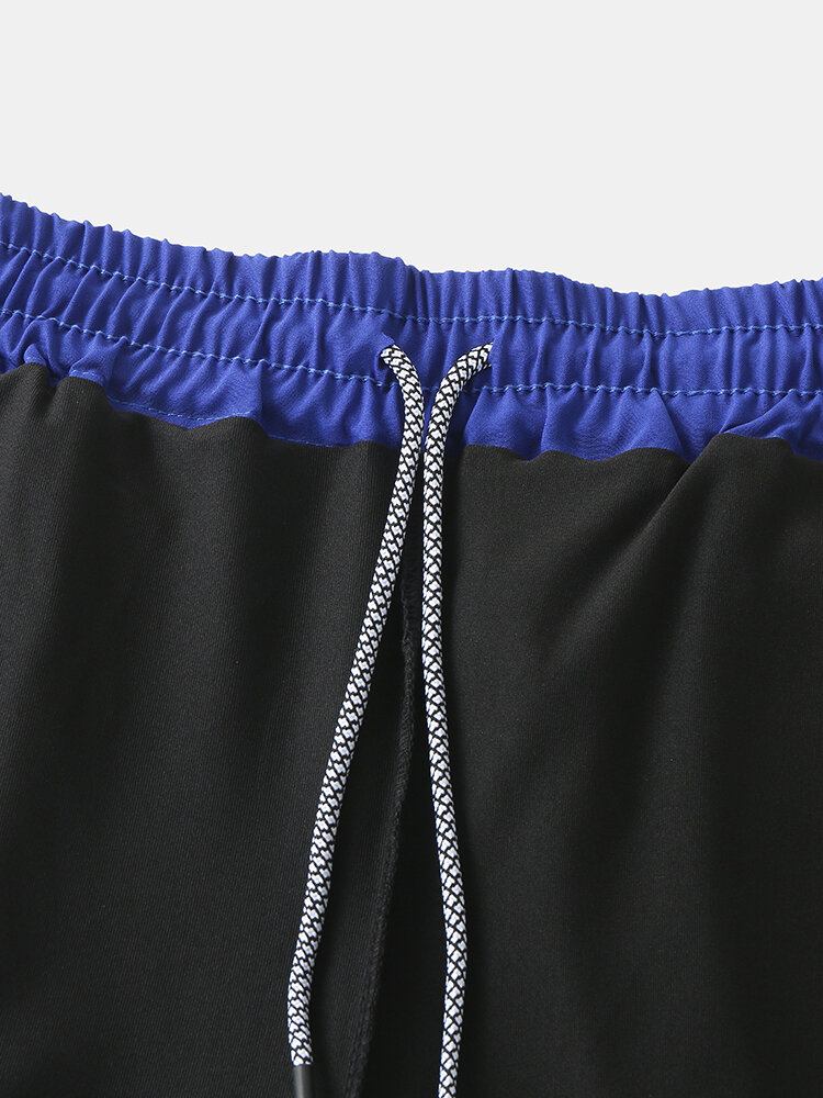 Mænds Ensfarvede Hurtigtørrende Sports Løb Casual Stretch Dobbeltlags Boardshorts