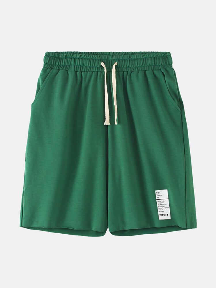 Mænds Ensfarvede Label-lomme Med Snoretræk Hawaii Beach Board-shorts