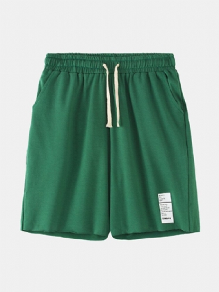 Mænds Ensfarvede Label-lomme Med Snoretræk Hawaii Beach Board-shorts