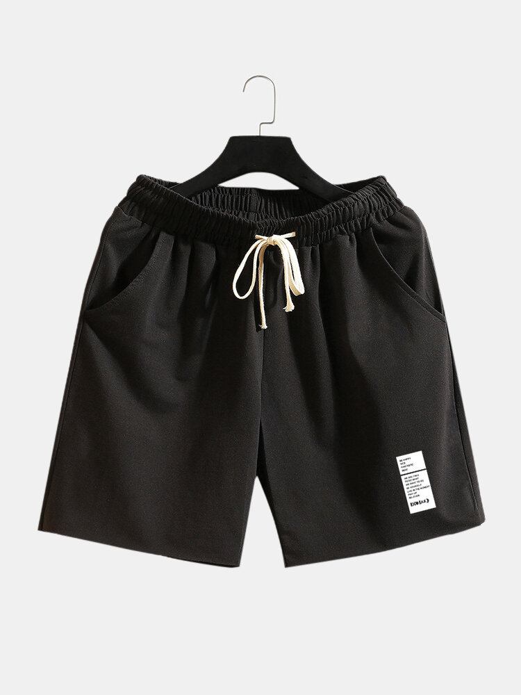 Mænds Ensfarvede Label-lomme Med Snoretræk Hawaii Beach Board-shorts