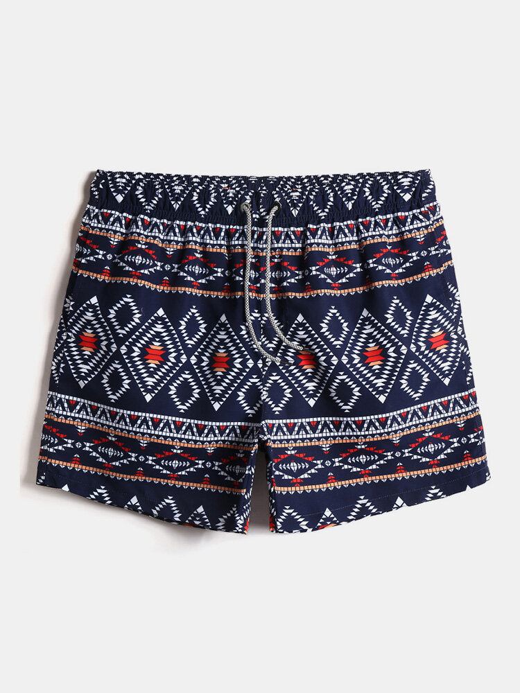 Mænds Etnisk Stil Tribal Print Snøre I Taljen Løs Tynde Holiday Beach Board Shorts