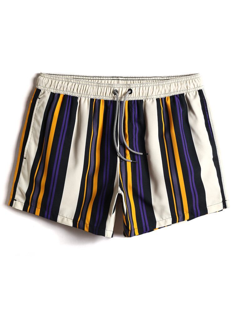 Mænds Multi Colour Stripe Hurtigtørrende Strandshorts Med Snoretræk