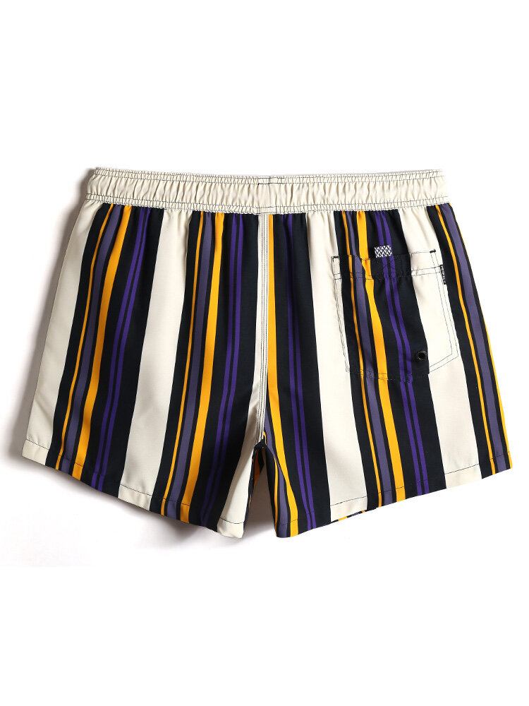 Mænds Multi Colour Stripe Hurtigtørrende Strandshorts Med Snoretræk