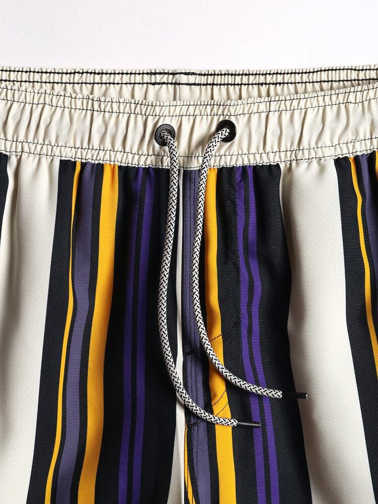 Mænds Multi Colour Stripe Hurtigtørrende Strandshorts Med Snoretræk