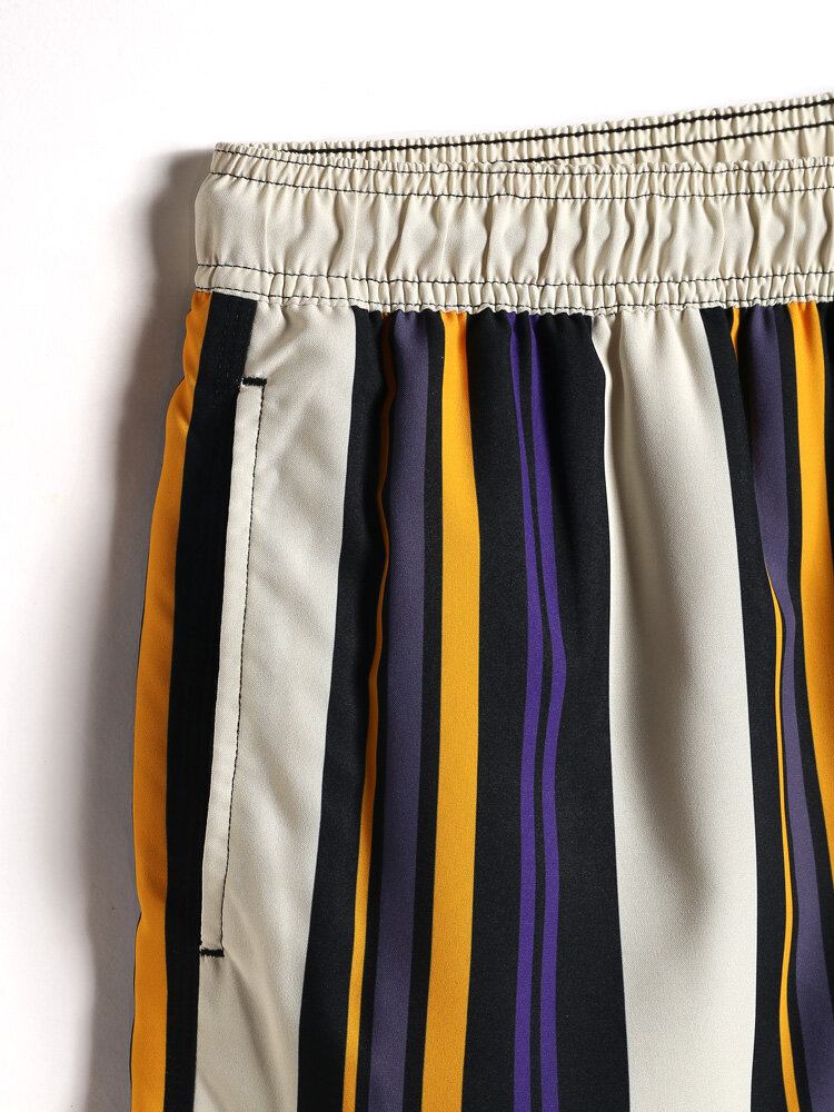 Mænds Multi Colour Stripe Hurtigtørrende Strandshorts Med Snoretræk