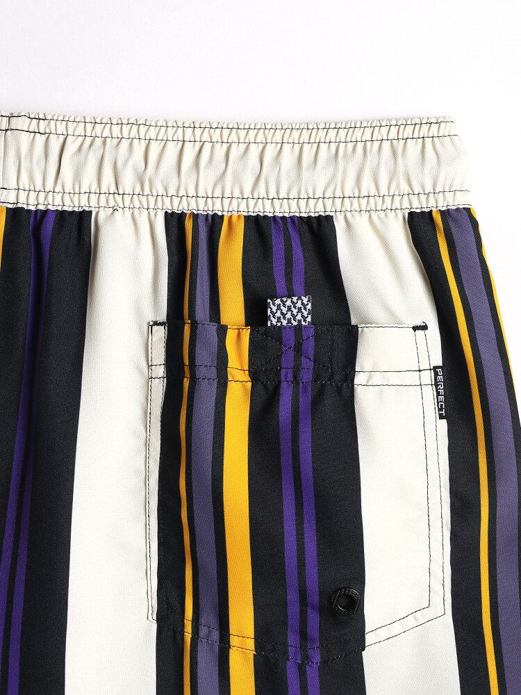 Mænds Multi Colour Stripe Hurtigtørrende Strandshorts Med Snoretræk