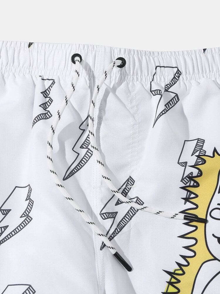 Mænds Tegneseriekat Alien Print Mesh-forede Åndbare Tynde Strandferiebrætshorts