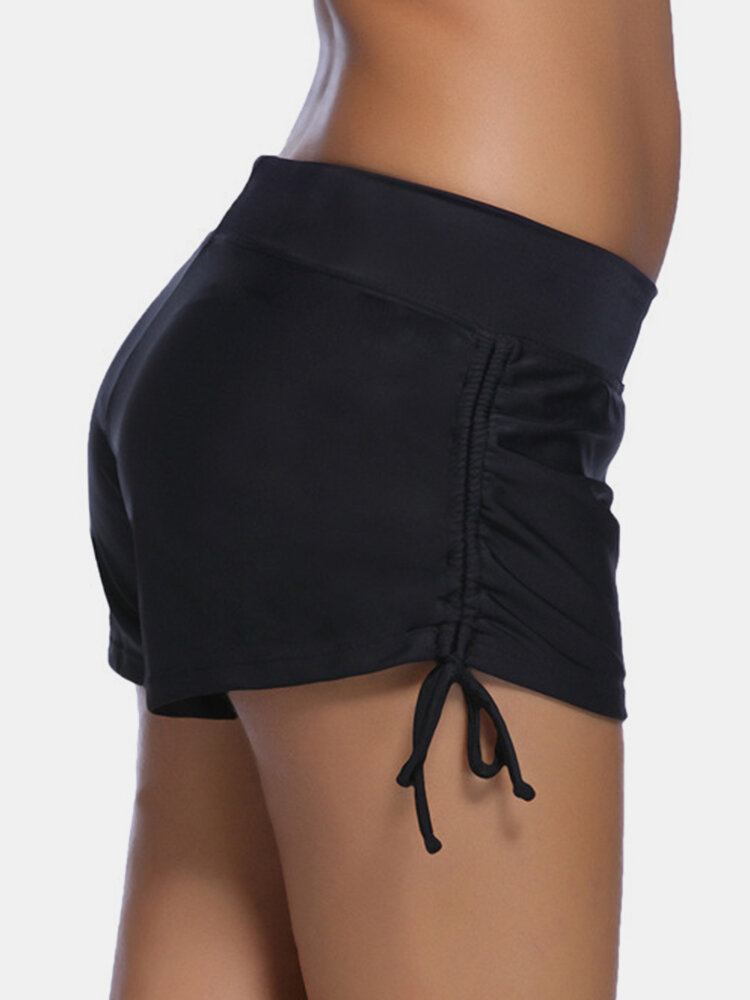 Plus Size Dame Sidesnøre Sorte Svømmeshorts