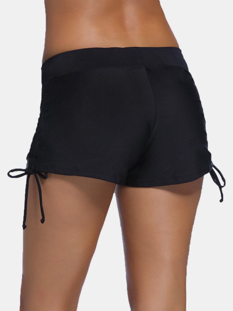 Plus Size Dame Sidesnøre Sorte Svømmeshorts