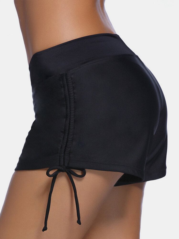 Plus Size Dame Sidesnøre Sorte Svømmeshorts