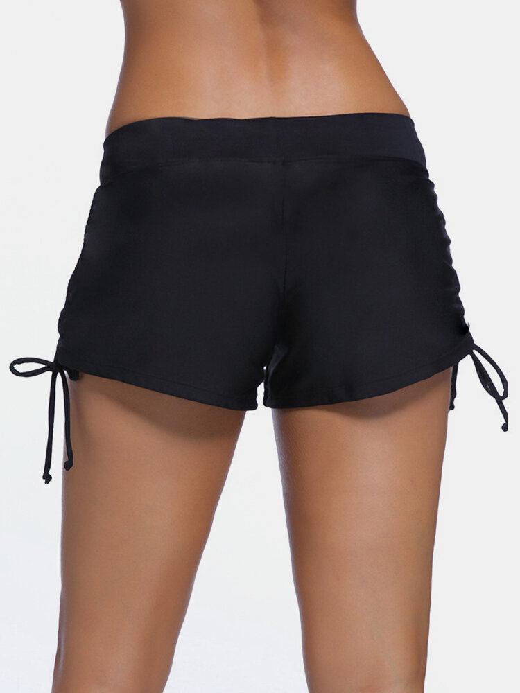 Plus Size Dame Sidesnøre Sorte Svømmeshorts