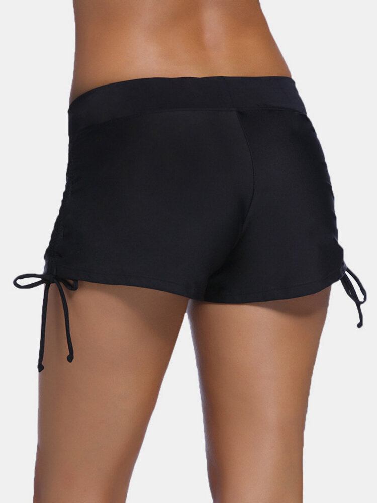 Plus Size Dame Sidesnøre Sorte Svømmeshorts